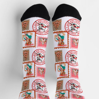 Vintage Christmas Stamp Collage Pattern Socks