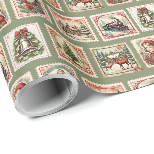 Vintage Christmas Stamp Decoupage  Wrapping Paper (Roll Corner)