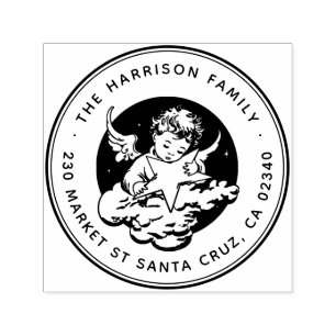 Vintage Christmas Star Angel Name & Return Address Self-inking Stamp