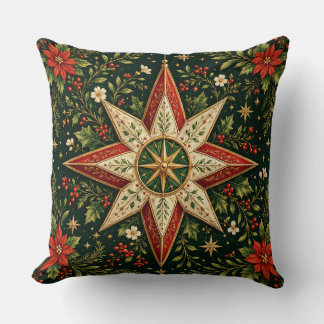 Vintage Christmas Star Ornament Poinsettia Holly Cushion