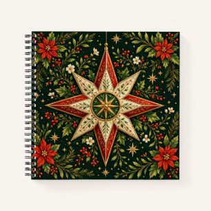 Vintage Christmas Star Ornament Poinsettia Holly Notebook