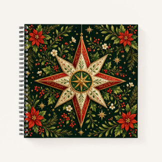 Vintage Christmas Star Ornament Poinsettia Holly Notebook