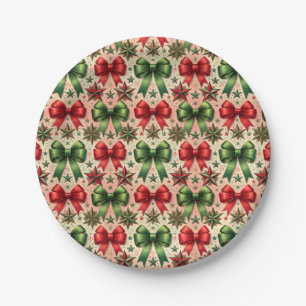 Vintage Christmas Stars and Bows Pattern  Paper Plate