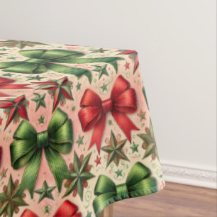 Vintage Christmas Stars and Bows Pattern Tablecloth