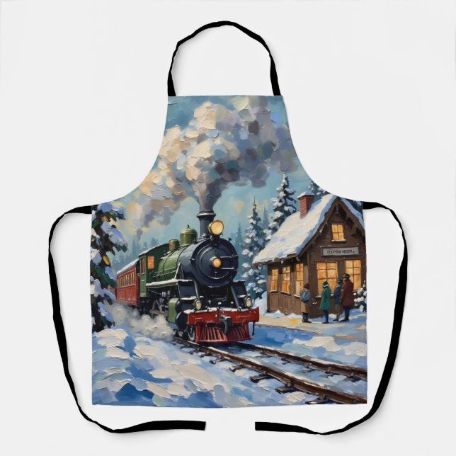Vintage Christmas Steam Train at Snowy Station Apron (Front)