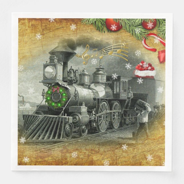 Vintage Christmas Steam Train Napkin (Front)