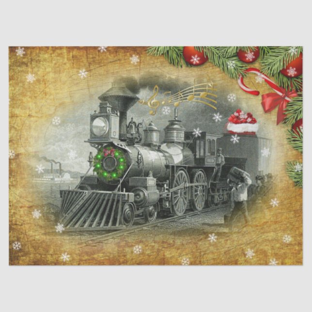 Vintage Christmas Steam Train Tissue Paper (Front)