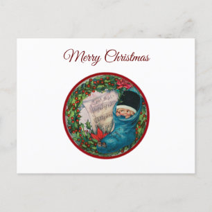 Vintage Christmas Stocking and Holly Berry Wreath Holiday Postcard