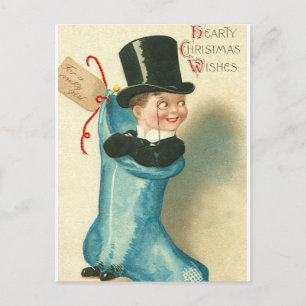 Vintage Christmas stocking Holiday Postcard