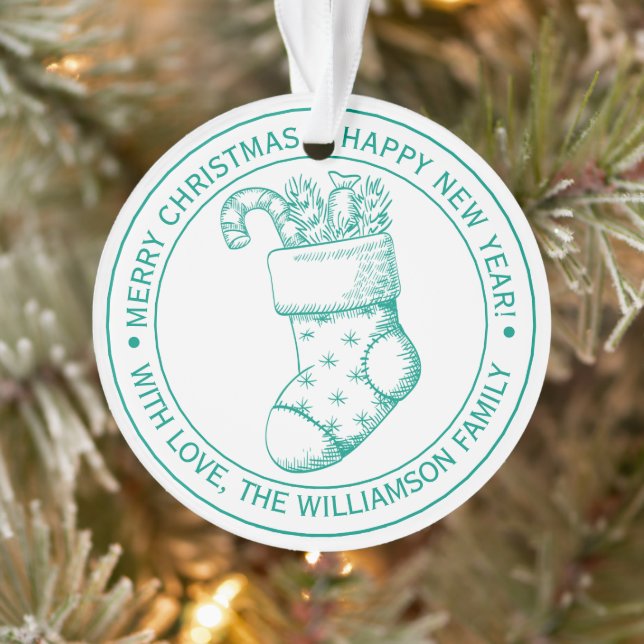 Vintage Christmas Stocking Holiday Wishes Green Ornament (Tree)