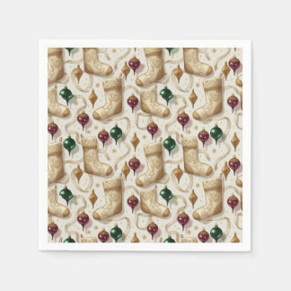 Vintage Christmas Stockings and Ornaments Holiday Napkin