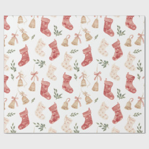 Vintage Christmas Stockings Watercolor Wrapping Paper