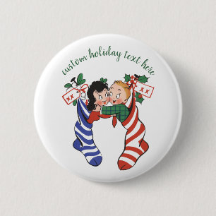 Vintage Christmas Stockings with Cute Children 6 Cm Round Badge