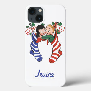 Vintage Christmas Stockings with Cute Children iPhone 13 Case