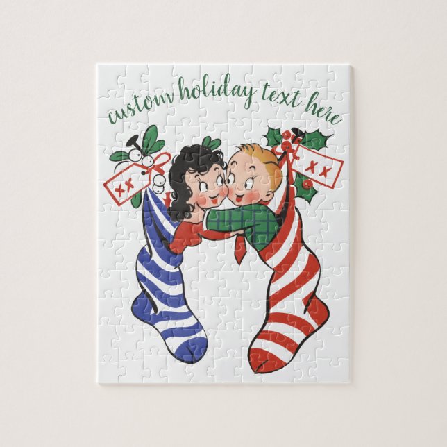 Vintage Christmas Stockings with Cute Children Jigsaw Puzzle (Vertical)