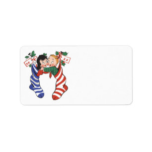 Vintage Christmas Stockings with Cute Children Label