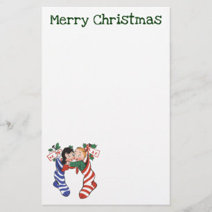 Vintage Christmas Stockings with Cute Children Stationery