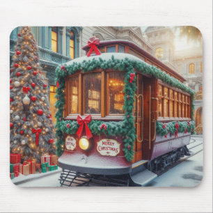 Vintage Christmas Streetcar in Snow Mouse Mat