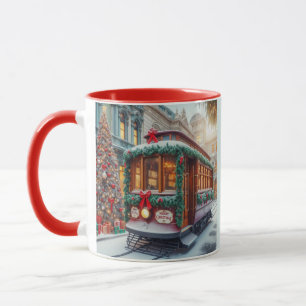 Vintage Christmas Streetcar in Snow Mug