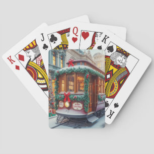 Vintage Christmas Streetcar in Snow Playing Cards