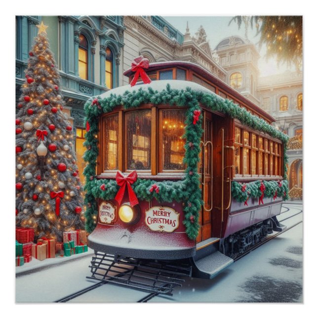 Vintage Christmas Streetcar in Snow Poster (Front)