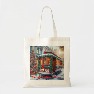 Vintage Christmas Streetcar in Snow Tote Bag