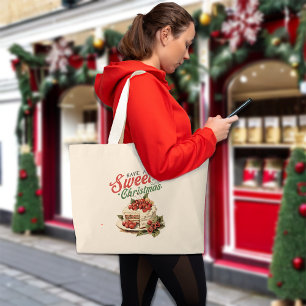 Vintage Christmas Sweet Cake Custom Name Large Tote Bag