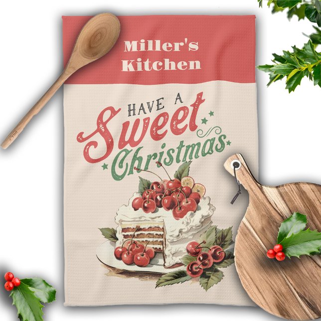 Vintage Christmas Sweet Cake Custom Name Tea Towel (Creator Uploaded)