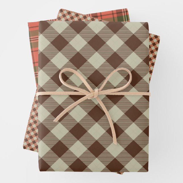 Vintage Christmas Tartan Pattern Wrapping Paper Sheet (In situ)