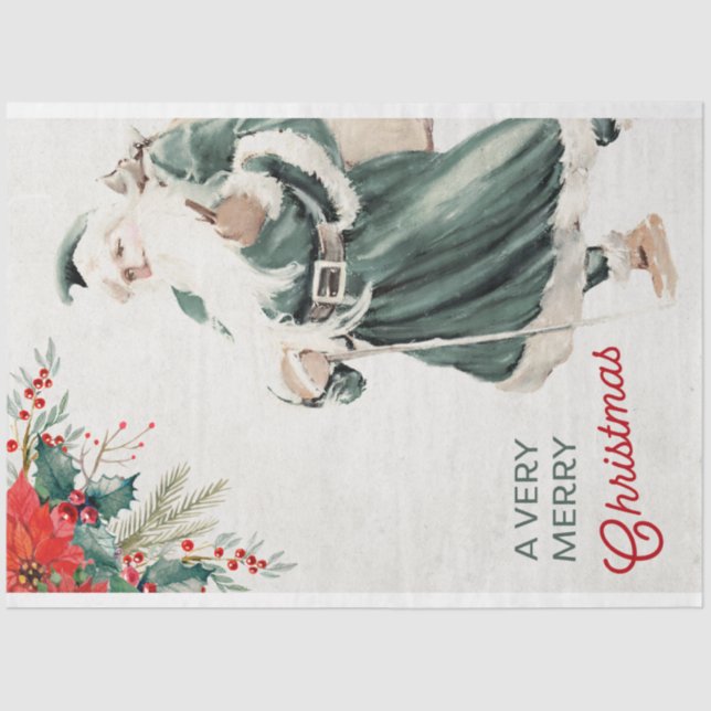 Vintage Christmas Teal Santa Decoupage Tissue Paper (Front)