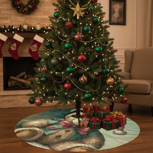 Vintage Christmas Teddy bear Brushed Polyester Tree Skirt