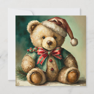Vintage Christmas Teddy bear Holiday Card