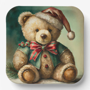 Vintage Christmas Teddy bear Paper Plate