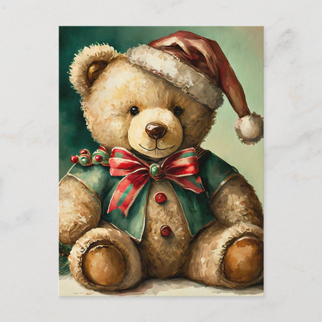 Vintage Christmas Teddy bear Postcard (Front)