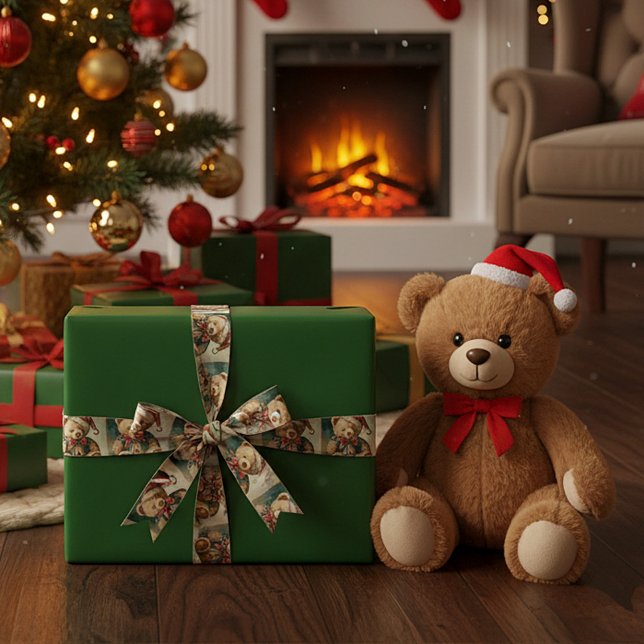 Vintage Christmas Teddy bear Satin Ribbon (Creator Uploaded)