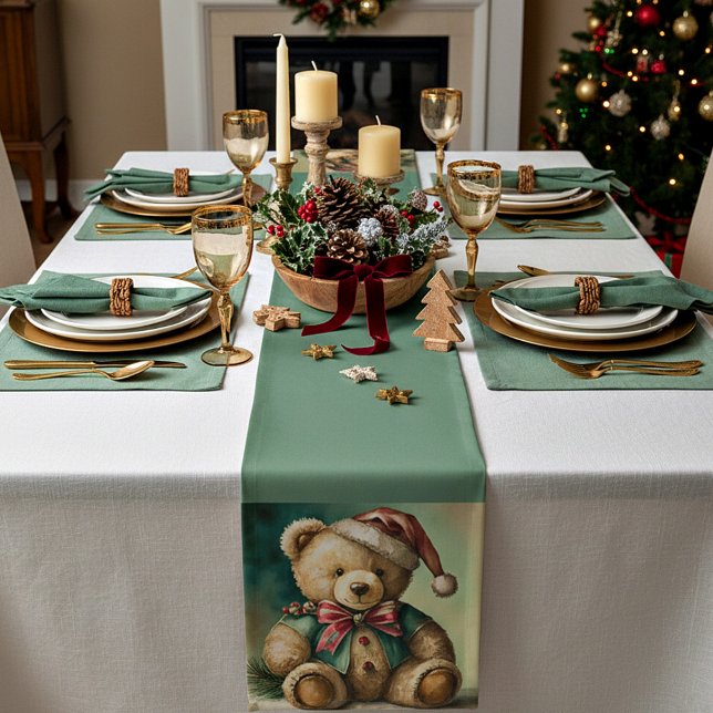 Vintage Christmas Teddy bear Short Table Runner (Creator Uploaded)
