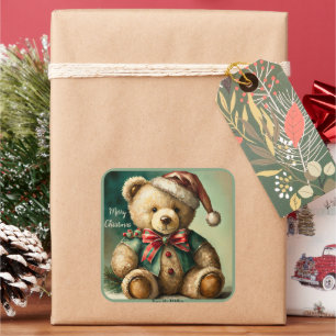 Vintage Christmas Teddy bear Square Sticker