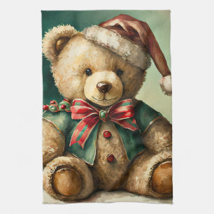 Vintage Christmas Teddy bear Tea Towel