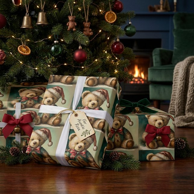Vintage Christmas Teddy bear Wrapping Paper (Creator Uploaded)