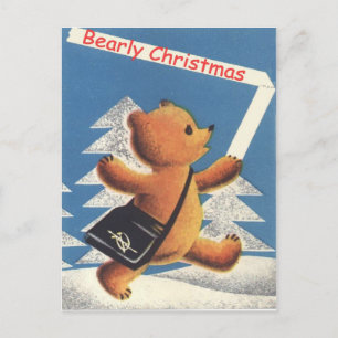 Vintage Christmas, Teddy, bearly Christmas Holiday Postcard