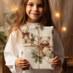 Vintage Christmas Teddy Bears  Wrapping Paper Sheet