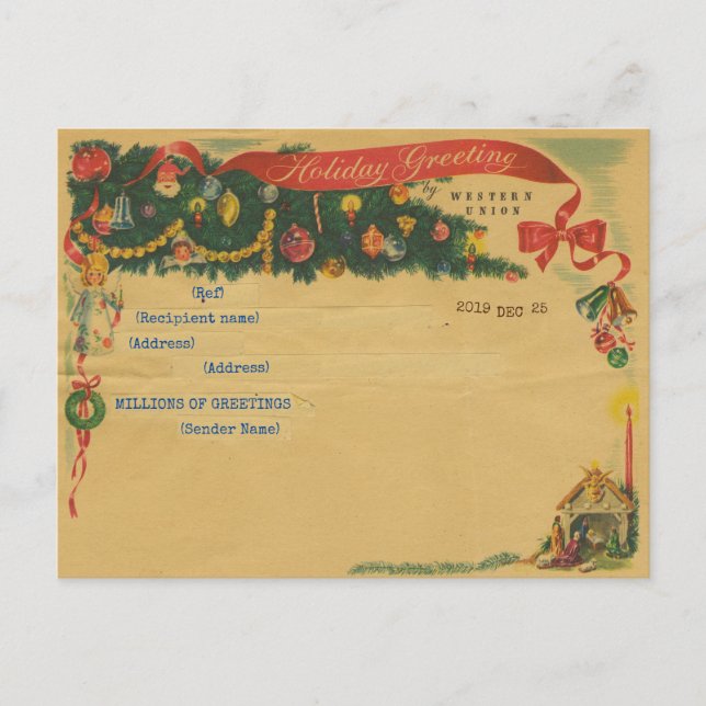 Vintage Christmas telegram (Customisable) Postcard (Front)