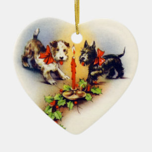 Vintage Christmas Terrier Dog Ceramic Tree Decoration
