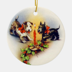 Vintage Christmas Terrier Dog Ceramic Tree Decoration