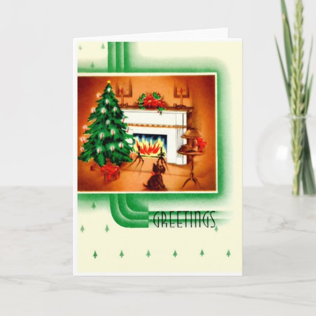 Vintage Christmas Terrier Dog Holiday Card (Front)