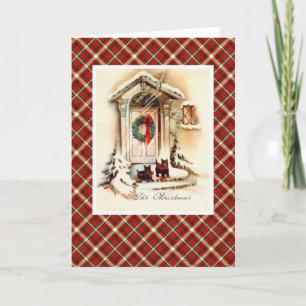 Vintage Christmas Terrier Dog Holiday Card