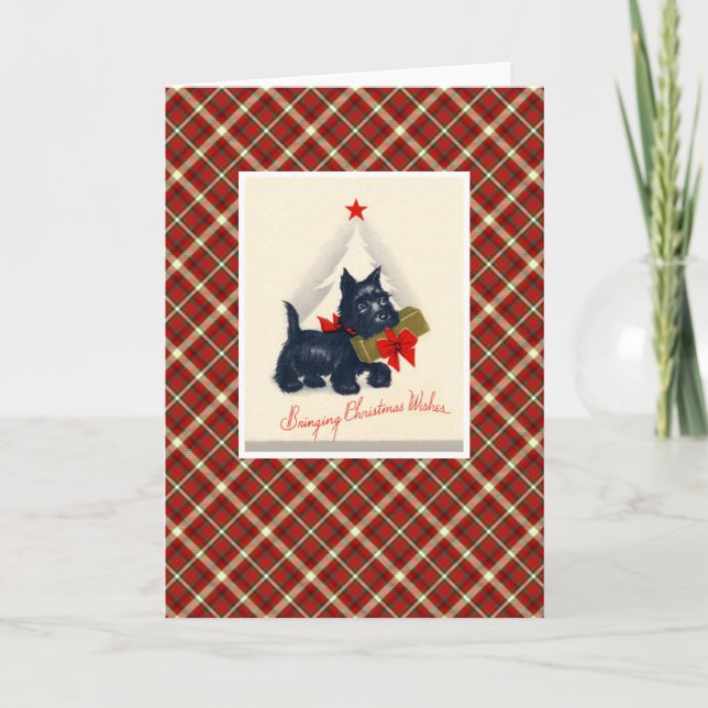 Vintage Christmas Terrier Dog Holiday Card (Front)
