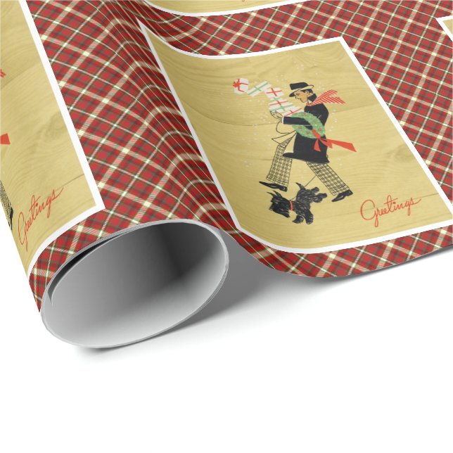 Vintage Christmas Terrier Dog Wrapping Paper (Roll Corner)