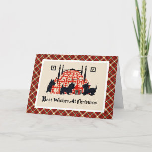 Vintage Christmas Terrier Dogs Holiday Card