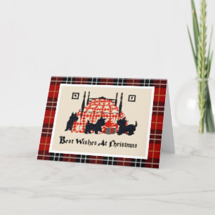 Vintage Christmas Terrier Dogs Holiday Card